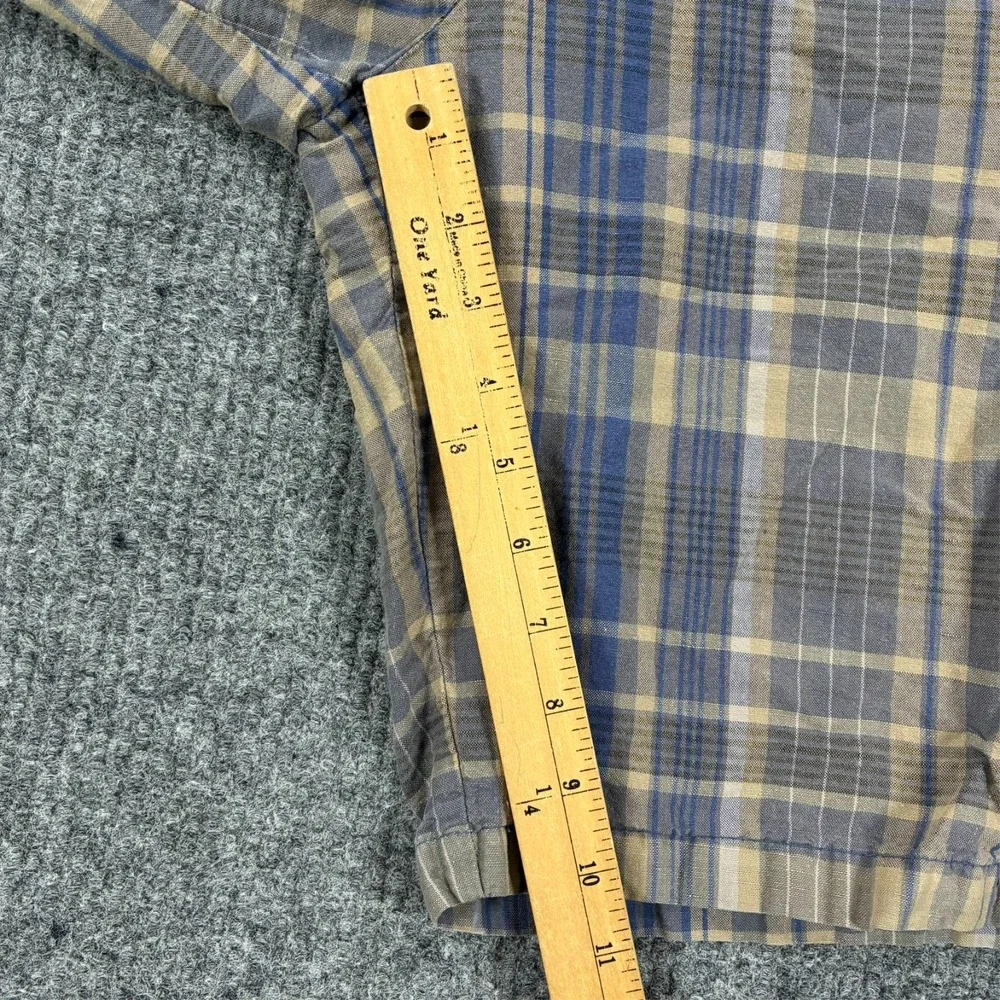 Banana Republic Mens Shorts Size 35 Blue Plaid Flat Front Casual Linen Blend